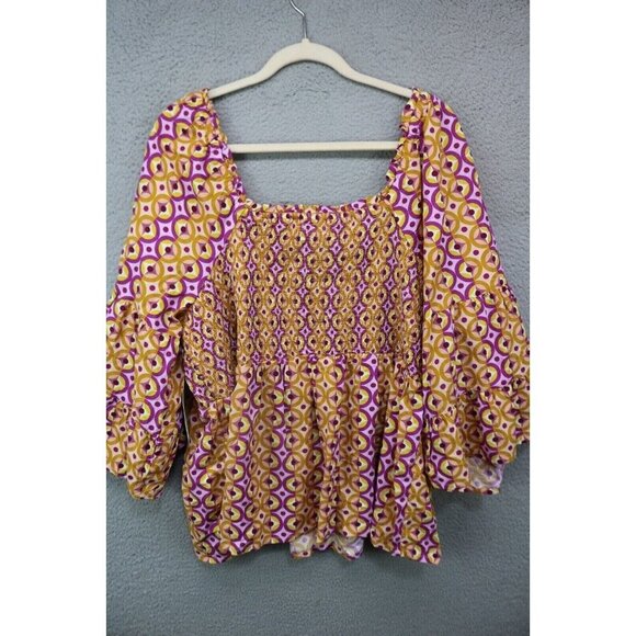 Terra & Sky Large 3/4 Belled Sleeves-Smocked Babydoll Top-Size 2X-New w/Tags - Picture 7 of 9